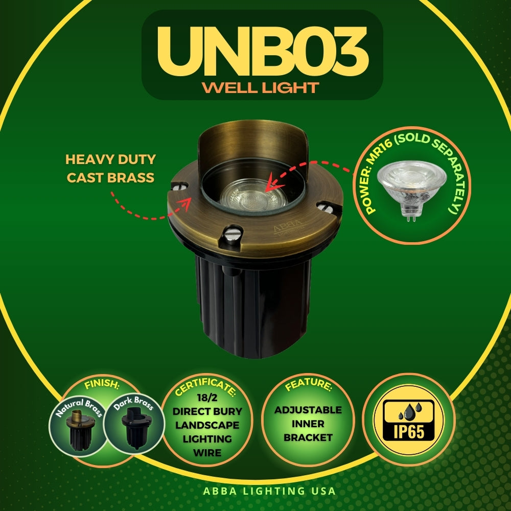 Outdoor Landscape Lighting LED 12V Low Voltage UNB03 Cast Brass In-Ground Well Light | 12V Low Voltage Landscape Light Lamp Ready MR16 Socket