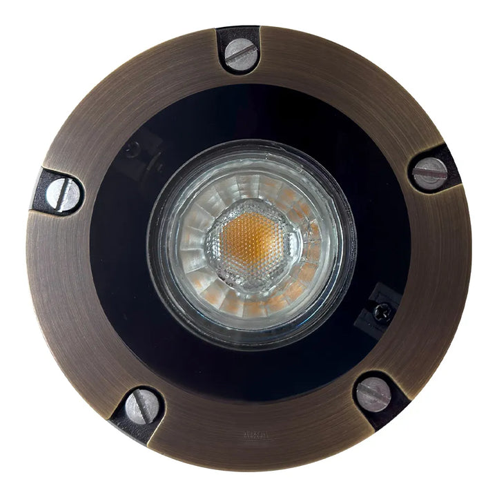 Outdoor Landscape Lighting LED 12V Low Voltage UNB04 Cast Brass In-Ground Well Light | Lamp Ready 12V Low Voltage Landscape Light Natural Brass