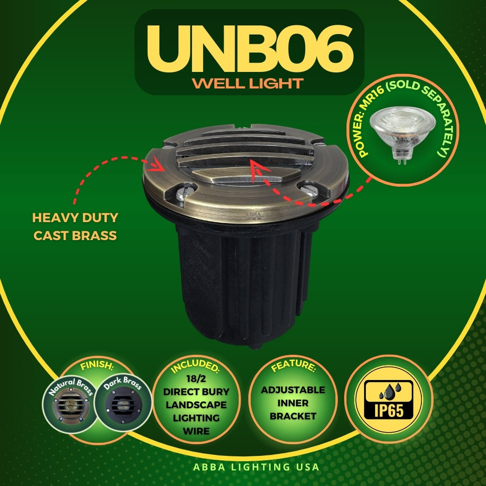 Outdoor Landscape Lighting LED 12V Low Voltage UNB06 4x/8x/12x Package Cast Brass 12V Low Voltage Round Grill LED In-Ground Well Light IP65 Waterproof with MR16 5W 3000K Bulb
