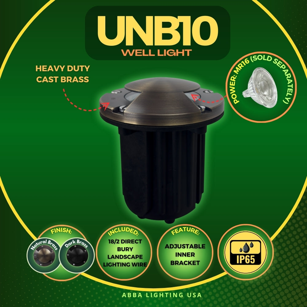 Outdoor Landscape Lighting LED 12V Low Voltage UNB10 Cast Brass In-Ground Well Light | 12V Low Voltage Landscape Light Lamp Ready MR16 Socket