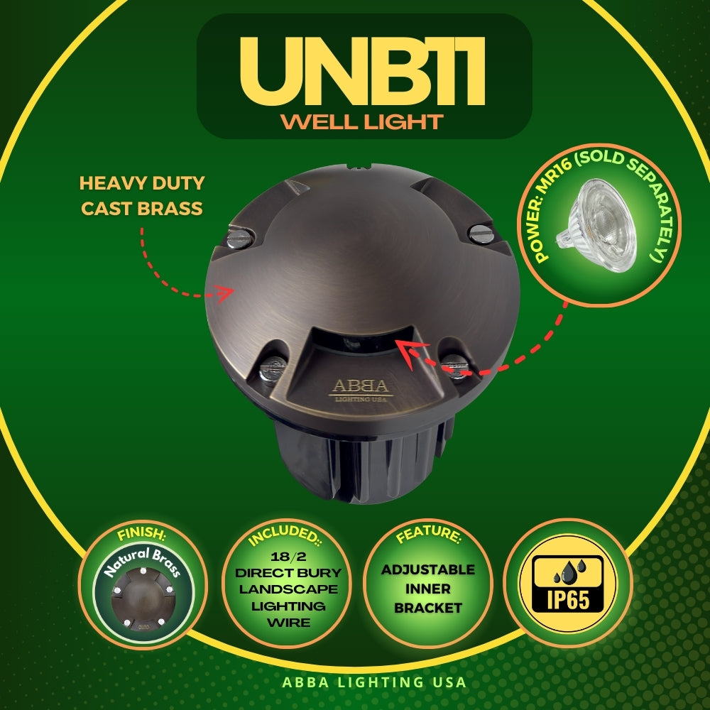 Outdoor Landscape Lighting LED 12V Low Voltage UNB11 Cast Brass In-Ground Well Light | 12V Low Voltage Landscape Light Lamp Ready MR16 Socket
