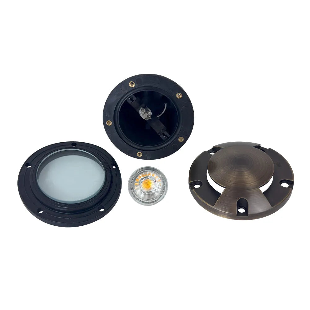 Outdoor Landscape Lighting LED 12V Low Voltage UNB10 Cast Brass In-Ground Well Light | 12V Low Voltage Landscape Light Lamp Ready MR16 Socket