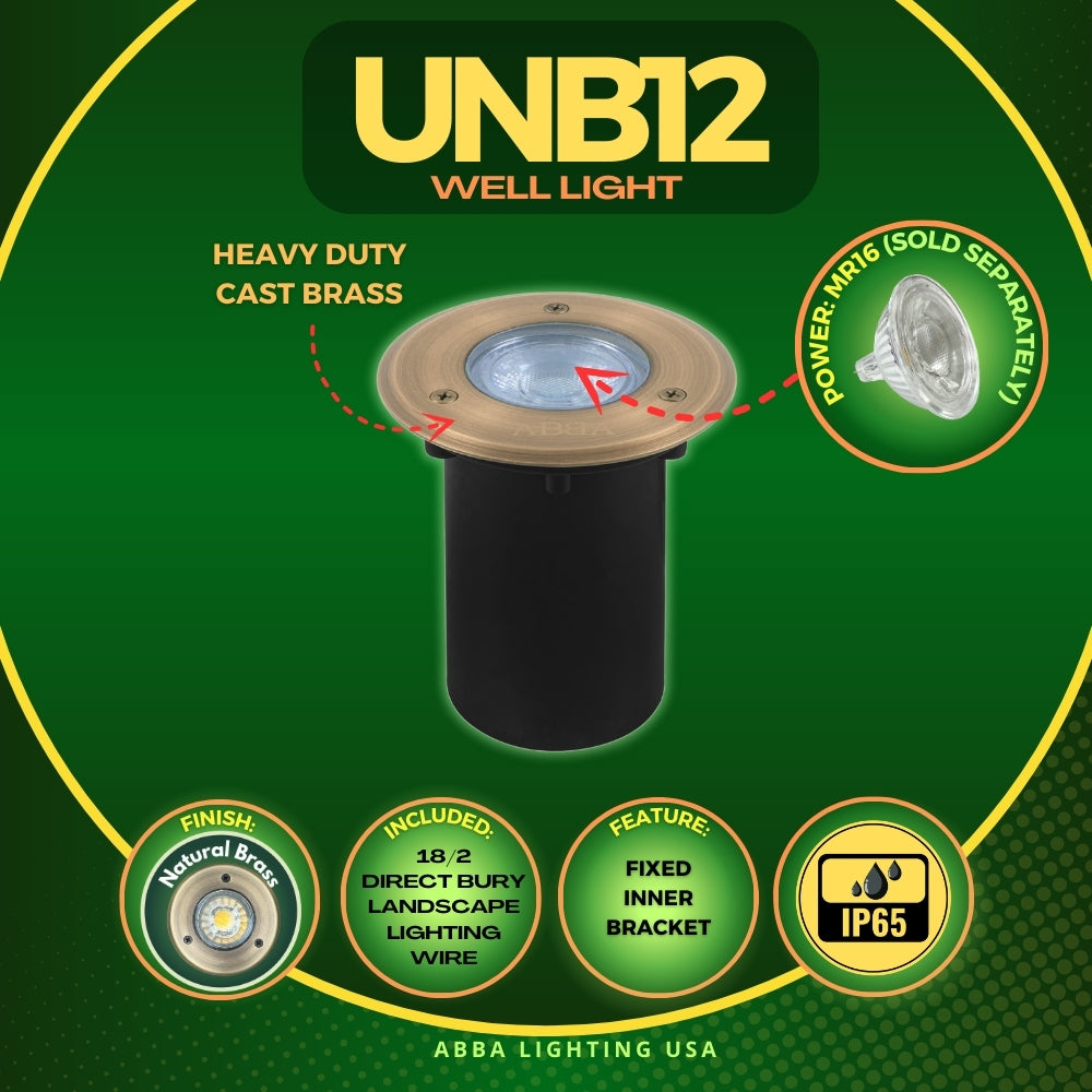 Outdoor Landscape Lighting LED 12V Low Voltage UNB12 Cast Brass In-Ground Well Light | 12V Low Voltage Landscape Light Lamp Ready MR16 Socket