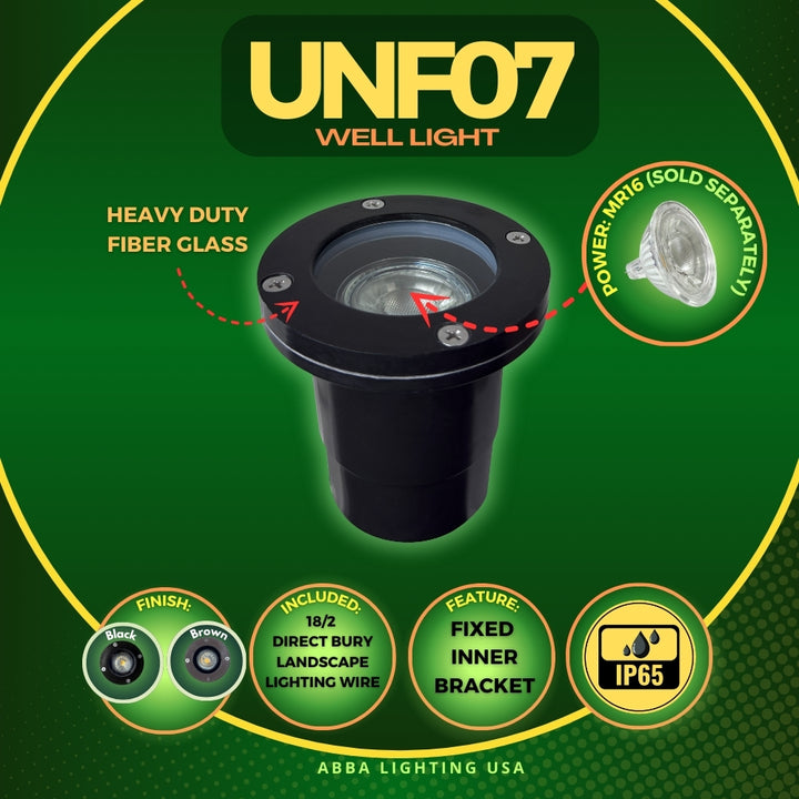Outdoor Landscape Lighting LED 12V Low Voltage UNF07 Fiber Glass 12V Low Voltage Round LED In-ground Well Light IP65 Waterproof Lamp Ready MR16 Socket