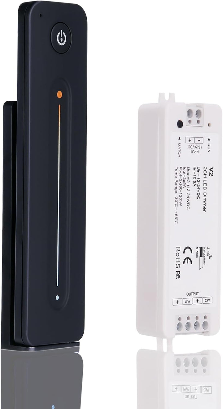 Outdoor Landscape Lighting LED 12V Low Voltage DC5V-36V 8A LED Low Voltage Controller with Wireless RF Remote, Sensitive Touch Slide Controller, No Flicker, ON/OFF Kit for LED Strip Light V2 - For CCT Strip Light