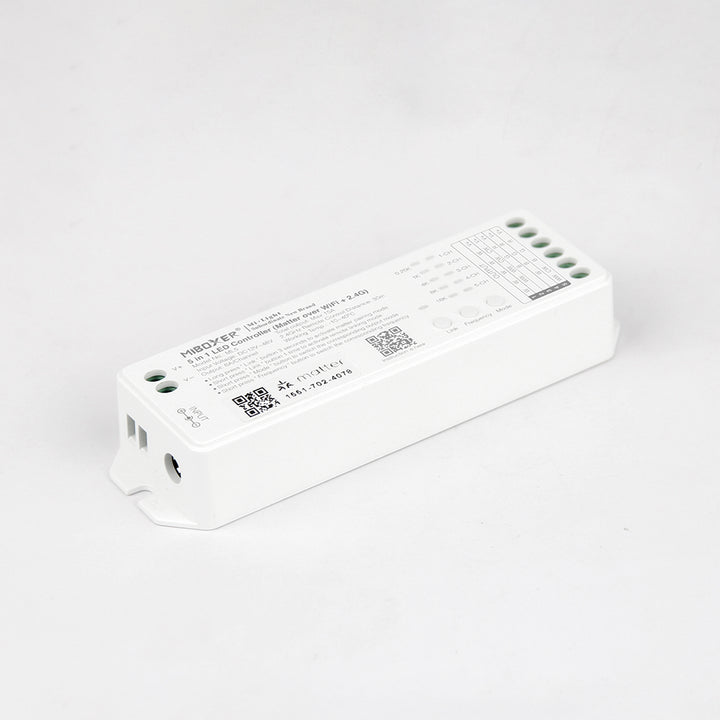 Outdoor Landscape Lighting LED 12V Low Voltage Miboxer ML5 Matter over Wi-Fi LED Strip Light 5 in 1 Controller for Single-Color, CCT, RGB, RGBW, RGBCCT Strip Lights, Smartphone APP Control and Voice Command