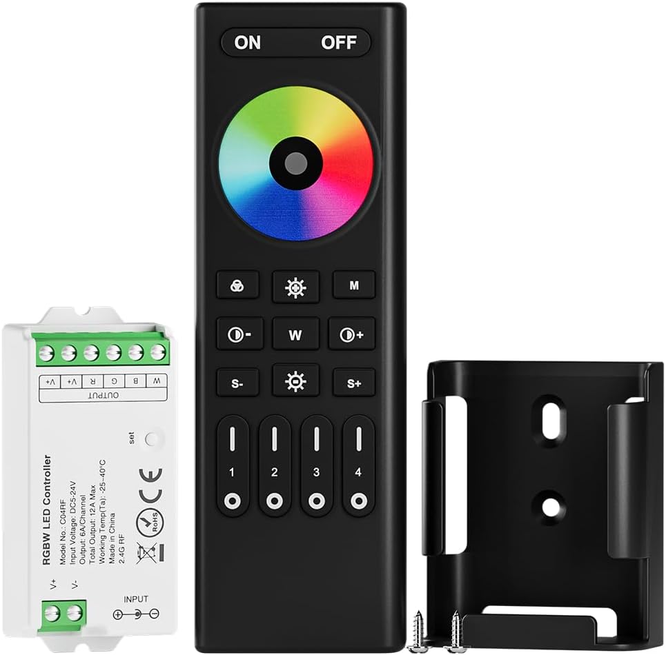 Outdoor Landscape Lighting LED 12V Low Voltage 4-Zone RF 2.4GHz Wireless LED Strip Controller Kit - Tuya-Compatible CCT, RGB, RGBW & RGBCCT Control RGBW