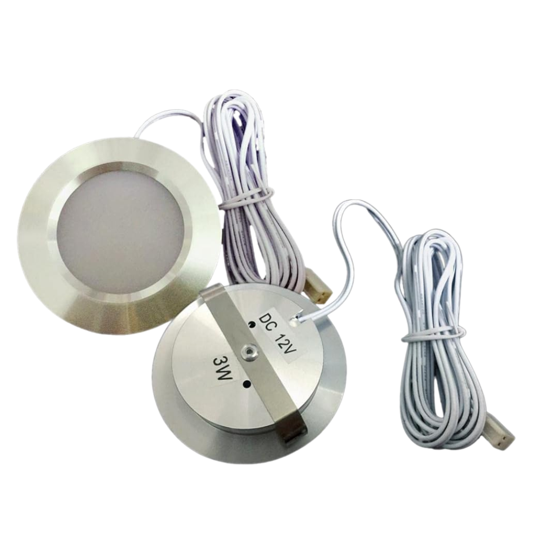 Outdoor Landscape Lighting LED 12V Low Voltage CBA02 2-Pack 12V 3W Round LED Dimmable Aluminum Recessed Cabinet Light Fixture Silver Shell