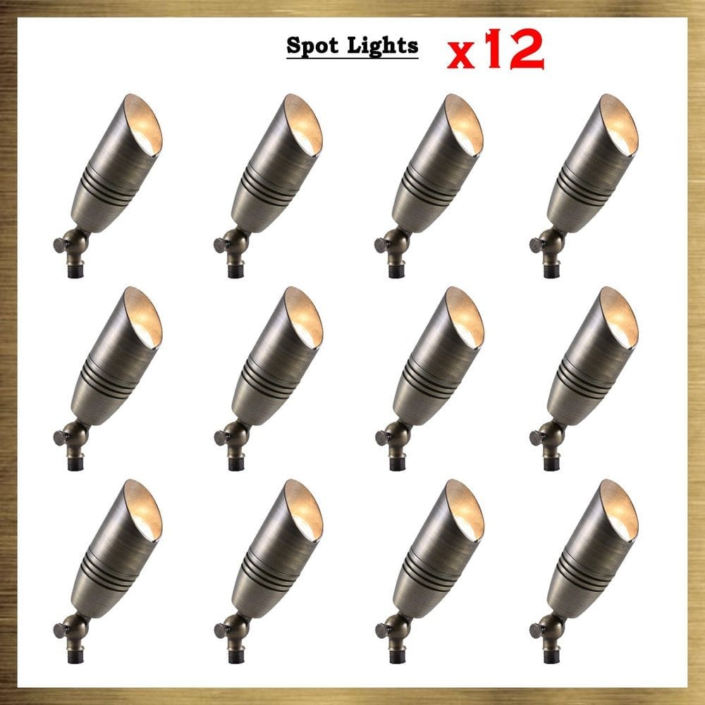 Outdoor Landscape Lighting LED 12V Low Voltage SPB06 Natural Brass Packages x12, x24, x36 12V Low Voltage LED Landscape Spotlight 12 Pack