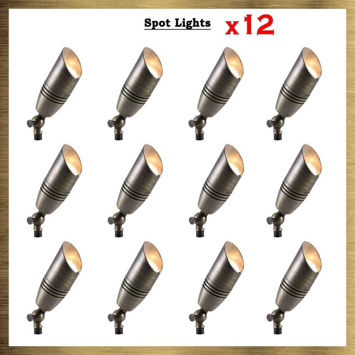 Outdoor Landscape Lighting LED 12V Low Voltage SPB06 Natural Brass Packages x12, x24, x36 12V Low Voltage LED Landscape Spotlight 12 Pack