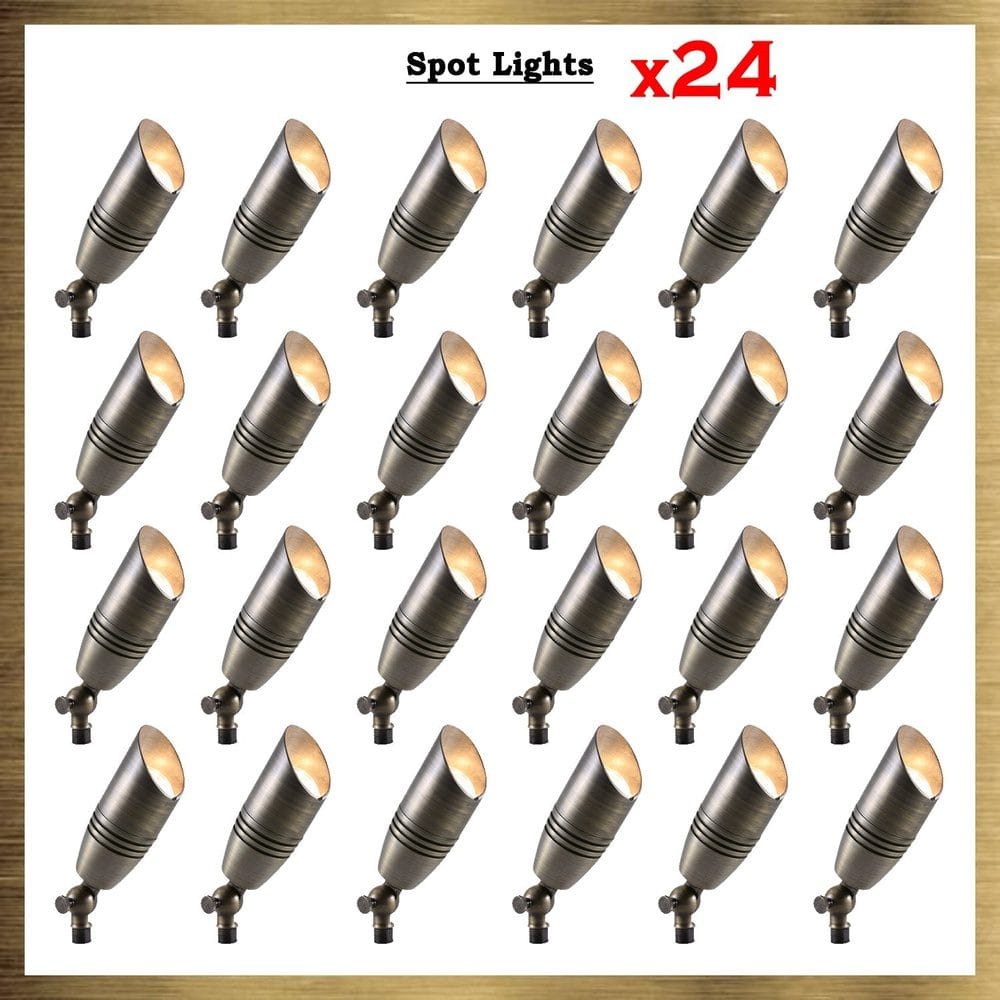 Outdoor Landscape Lighting LED 12V Low Voltage SPB06 Natural Brass Packages x12, x24, x36 12V Low Voltage LED Landscape Spotlight 24 Pack