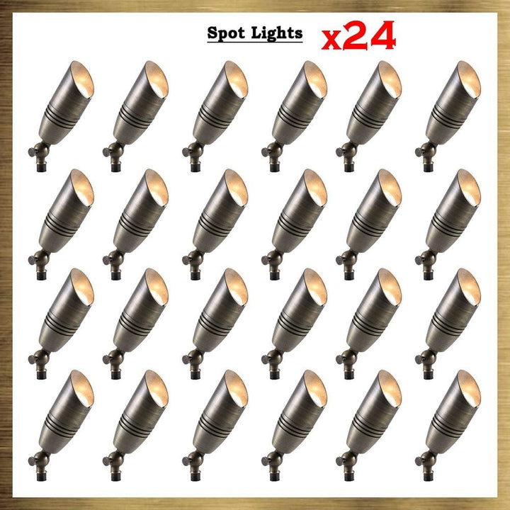 Outdoor Landscape Lighting LED 12V Low Voltage SPB06 Natural Brass Packages x12, x24, x36 12V Low Voltage LED Landscape Spotlight 24 Pack