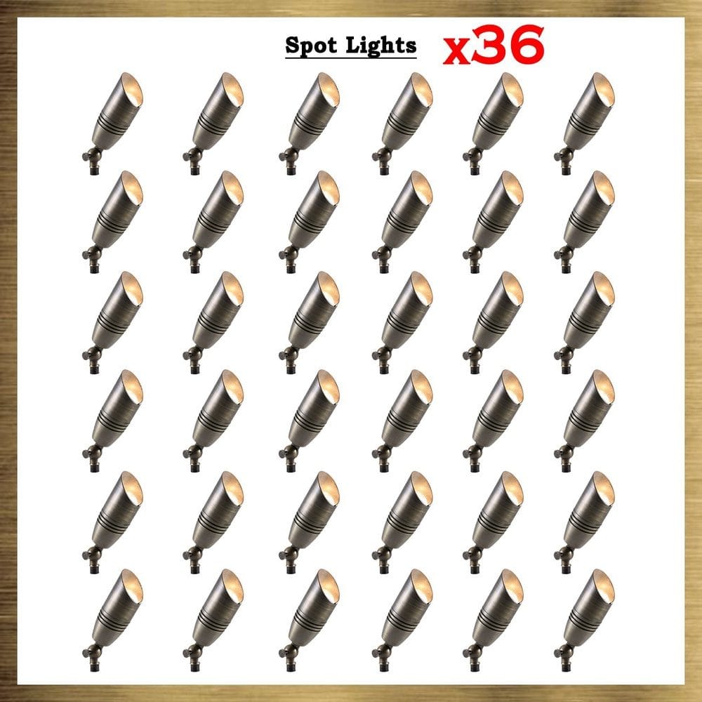 Outdoor Landscape Lighting LED 12V Low Voltage SPB06 Natural Brass Packages x12, x24, x36 12V Low Voltage LED Landscape Spotlight 36 Pack