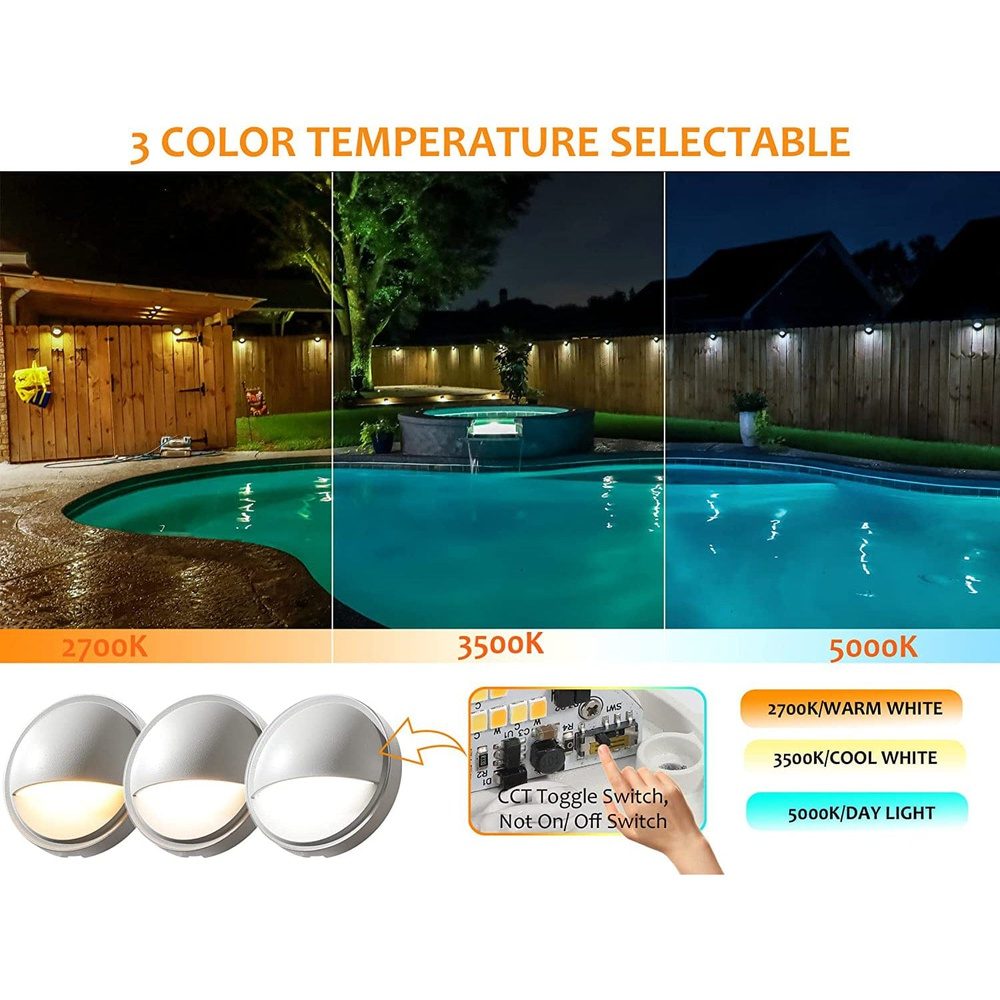 Outdoor Landscape Lighting LED 12V Low Voltage DLAC02 6-Pack 3CCT 3W Low Voltage LED Outdoor Half Moon Deck Lights Package, 12V LED Step Patio Landscape Lights