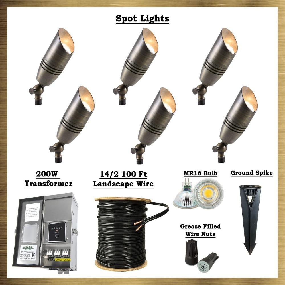 Outdoor Landscape Lighting LED 12V Low Voltage Brass LED Spotlight: 6x Brass Spotlights, All Necessary Components Included Haven 4