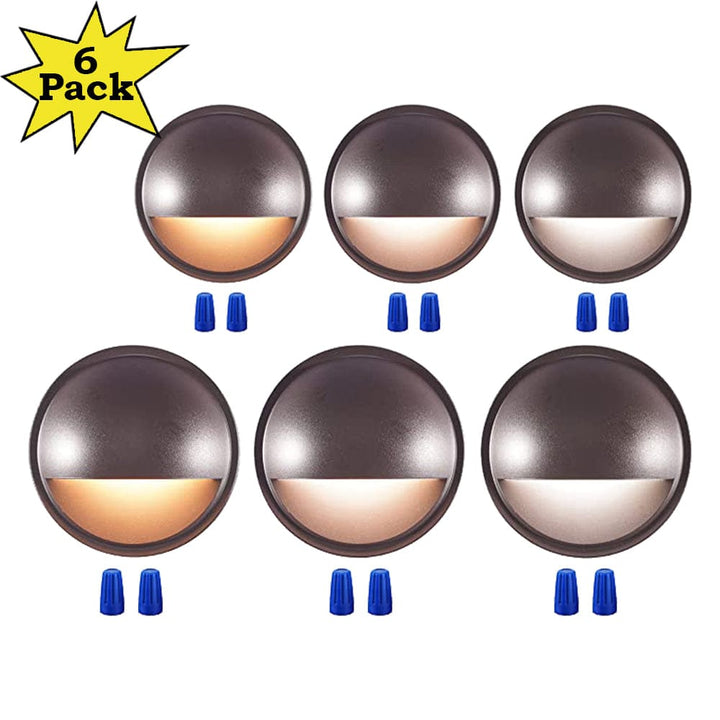 Outdoor Landscape Lighting LED 12V Low Voltage DLAC02 6-Pack 3CCT 3W Low Voltage LED Outdoor Half Moon Deck Lights Package, 12V LED Step Patio Landscape Lights Oil Brushed Bronze