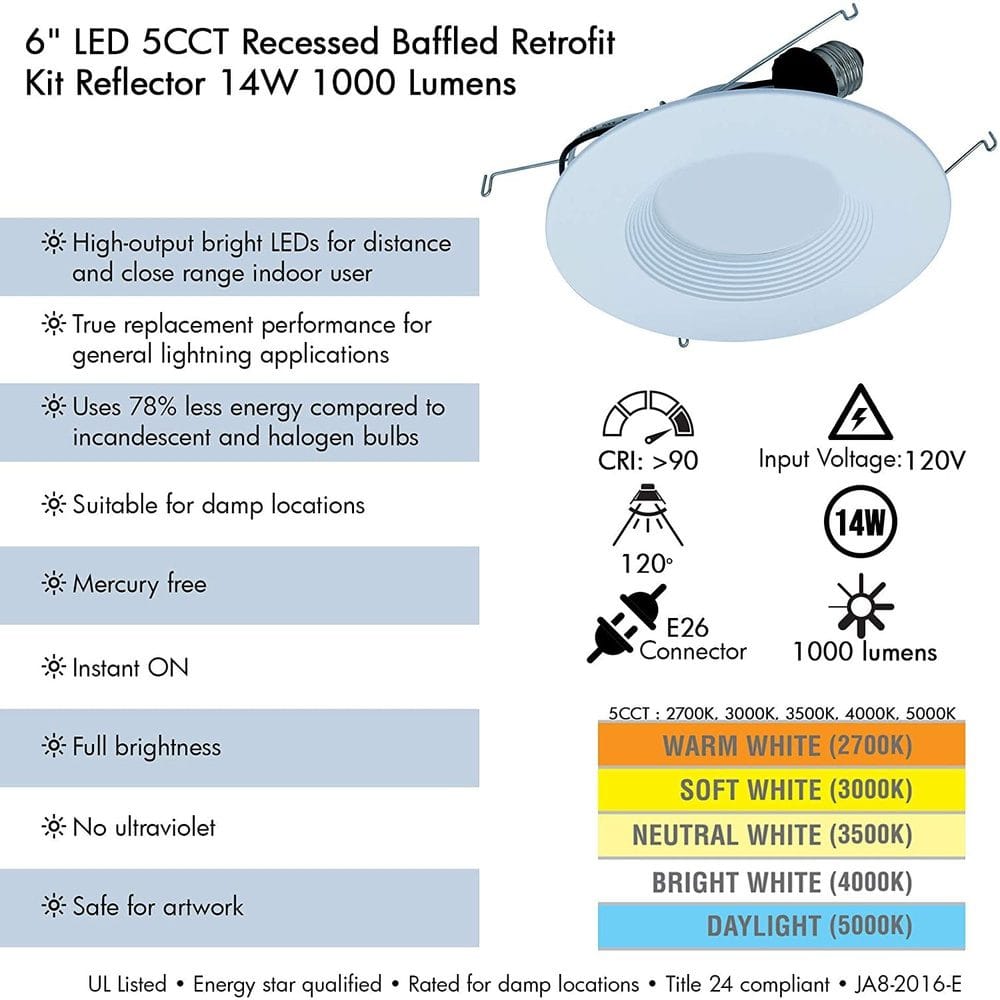 Outdoor Landscape Lighting LED 12V Low Voltage AH Lighting A7 6" 30 Pack - LED Selectable 5CCT 14W Recessed Baffled Retrofit Kit Reflector Package