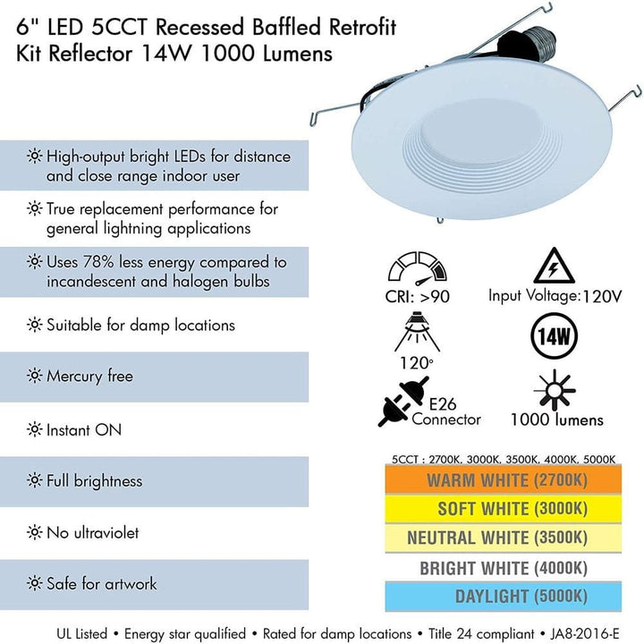 Outdoor Landscape Lighting LED 12V Low Voltage AH Lighting A7 6" 30 Pack - LED Selectable 5CCT 14W Recessed Baffled Retrofit Kit Reflector Package