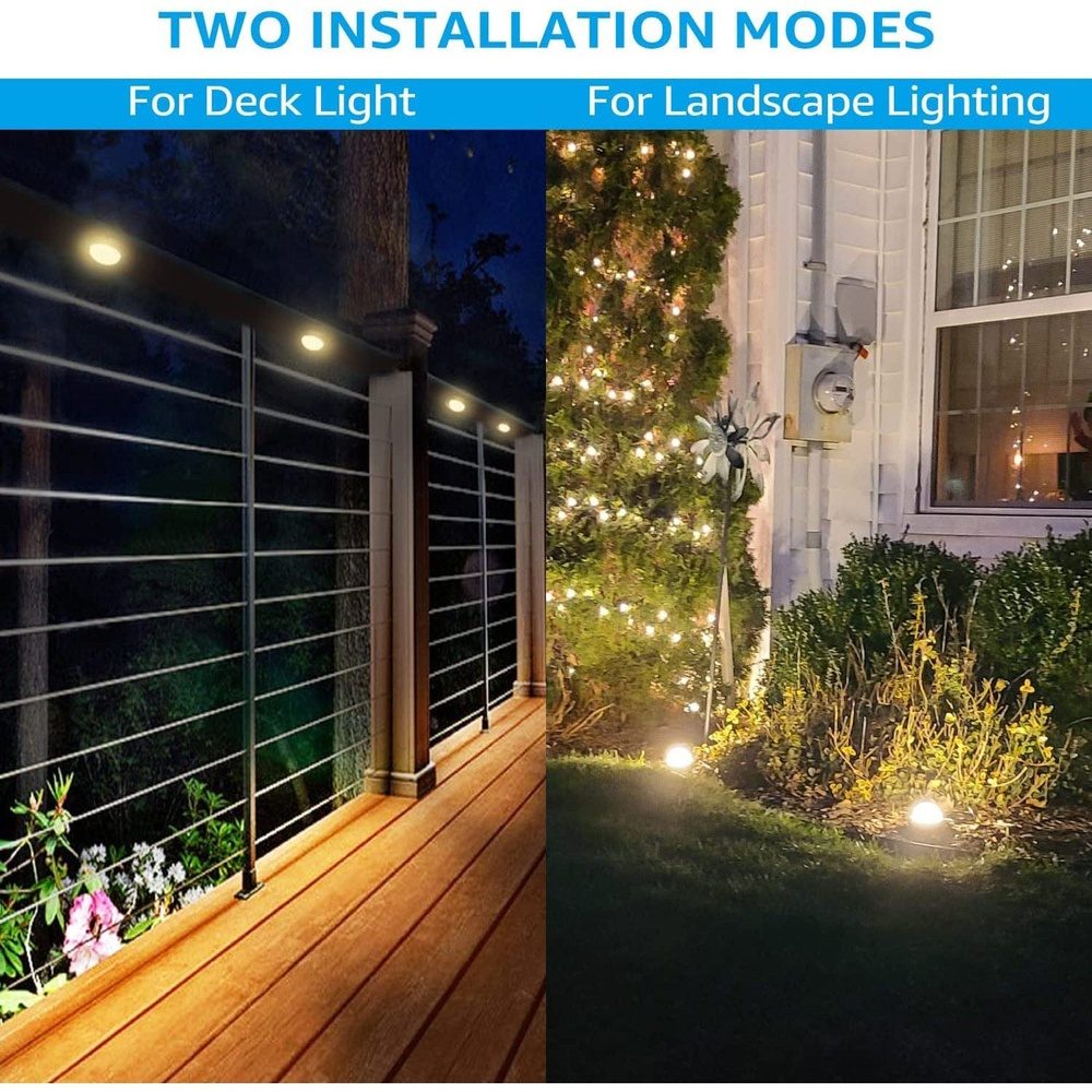Outdoor Landscape Lighting LED 12V Low Voltage ALD10 12-Pack 2700K Warm White Integrated LED 4.5W Outdoor Deck Lights Package, 12V Low Voltage Landscape Pathway Lights Package
