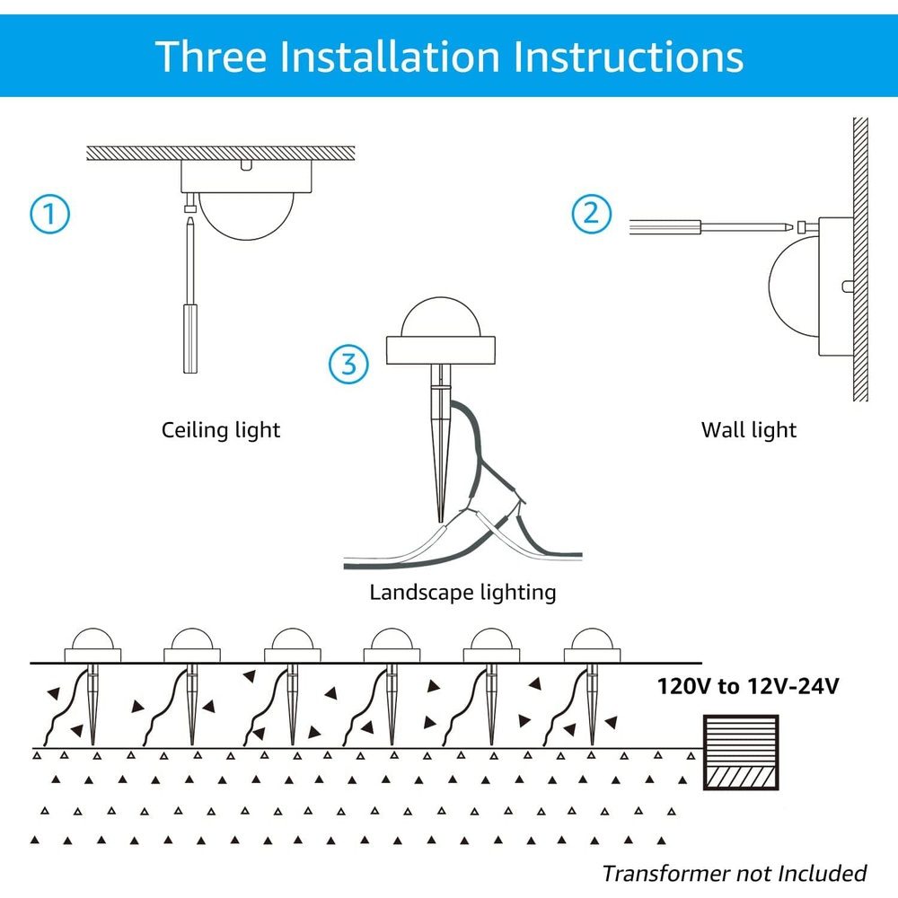 Outdoor Landscape Lighting LED 12V Low Voltage ALD10 6-Pack 2700K Warm White Integrated LED 4.5W Outdoor Deck Lights Package, 12V Low Voltage Landscape Pathway Lights