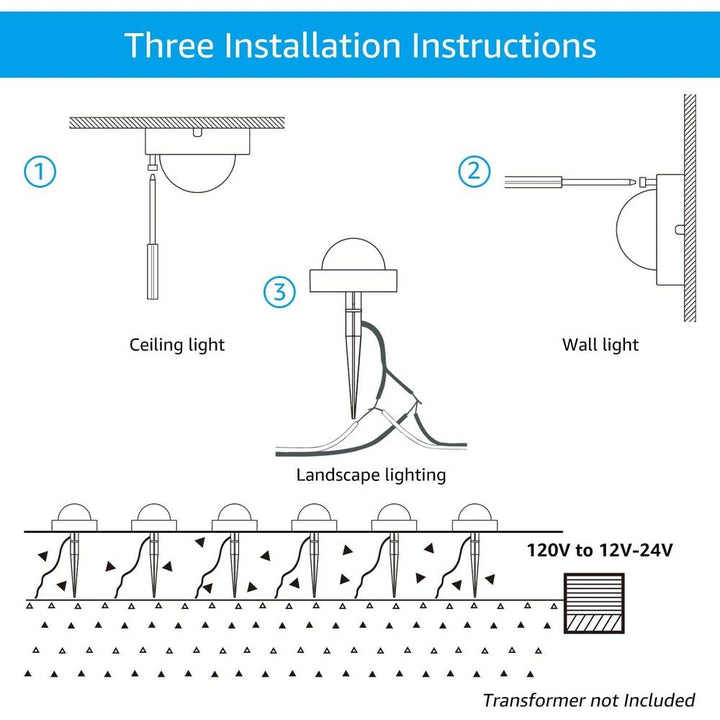 Outdoor Landscape Lighting LED 12V Low Voltage ALD10 6-Pack 2700K Warm White Integrated LED 4.5W Outdoor Deck Lights Package, 12V Low Voltage Landscape Pathway Lights