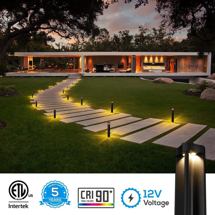 Outdoor Landscape Lighting LED 12V Low Voltage ALP14 6-Pack 4W 3000K Warm White Integrated LED 12V Low Voltage Pathway Lighting Package, AC/DC Landscape Driveway Lights