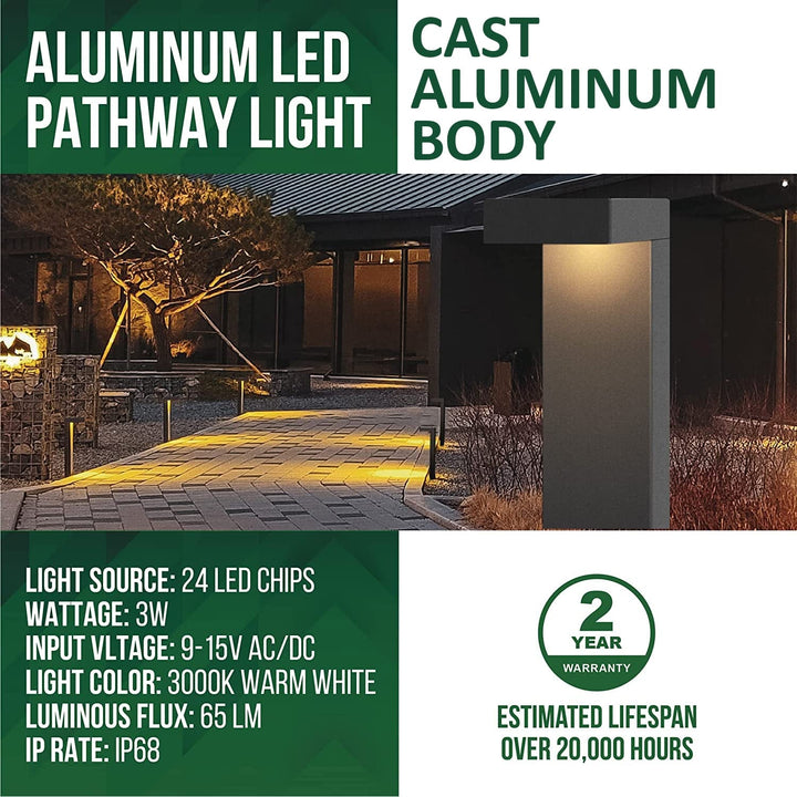 Outdoor Landscape Lighting LED 12V Low Voltage ALP19 4-Pack 3W 3000K Warm White Integrated LED Landscape Pathway Light Package, 12V Low Voltage Modern Path Lights