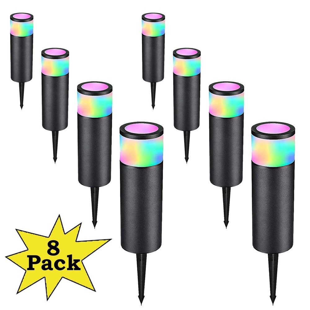 Outdoor Landscape Lighting LED 12V Low Voltage ALPR08 8-Pack RGB LED Landscape Pathway Lights Package, 4.5W Low Voltage 12V Bollard Outdoor Landscape Lighting