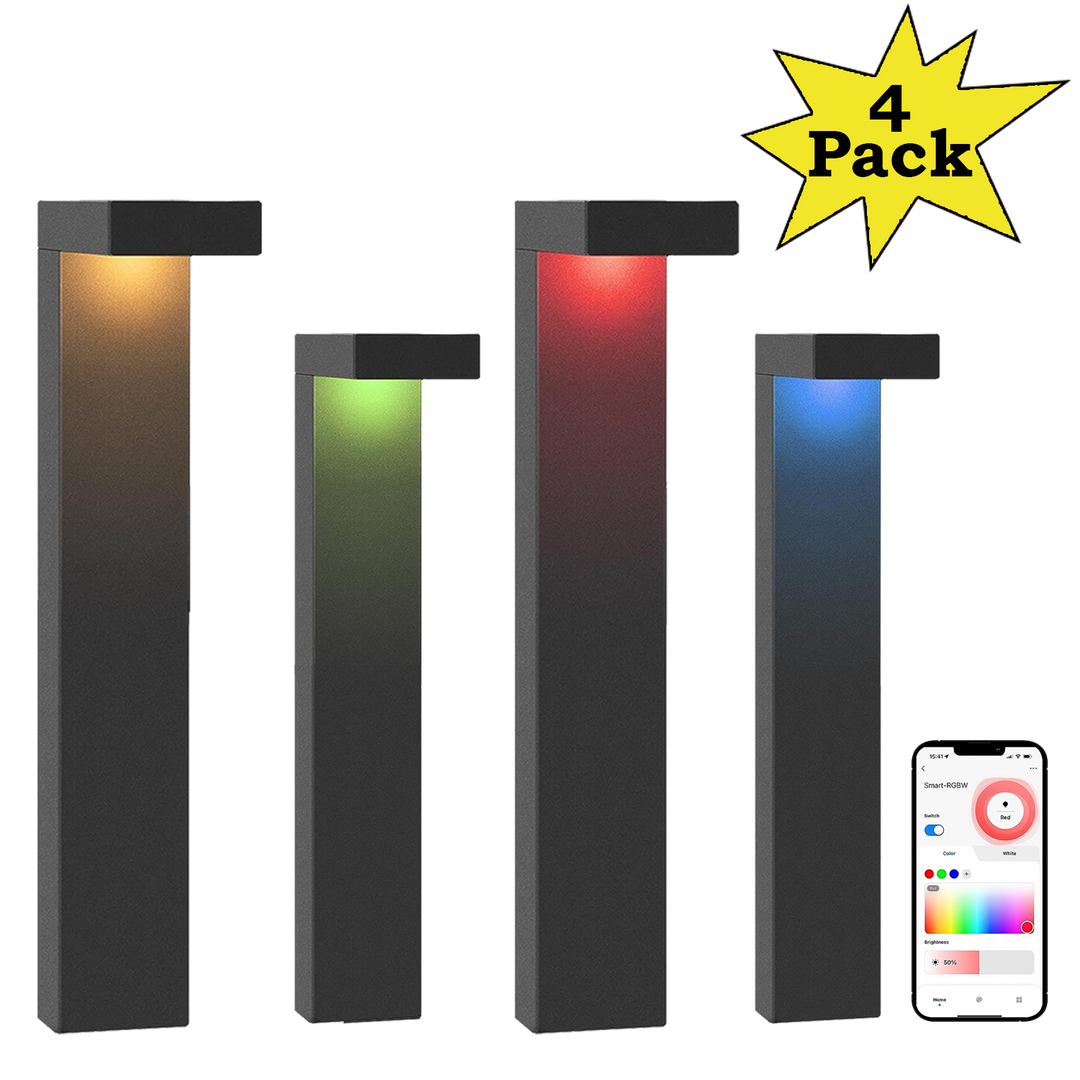 Outdoor Landscape Lighting LED 12V Low Voltage ALPR19 4-Pack 3W RGBCW Bluetooth Smart LED Landscape Pathway Light Package, 9-15V Low Voltage Modern Path Lights