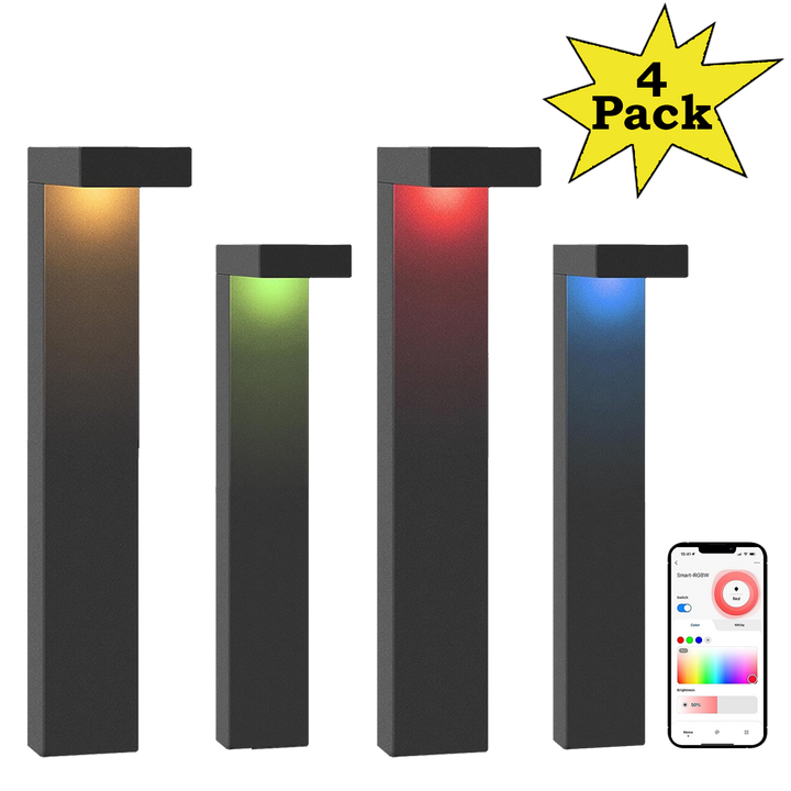 Outdoor Landscape Lighting LED 12V Low Voltage ALPR19 4-Pack 3W RGBCW Bluetooth Smart LED Landscape Pathway Light Package, 9-15V Low Voltage Modern Path Lights