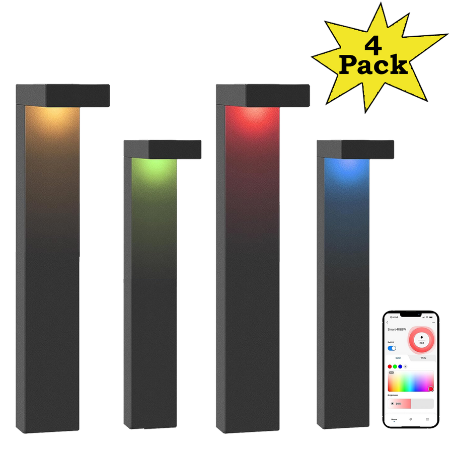 Outdoor Landscape Lighting LED 12V Low Voltage ALPR19 4-Pack 3W RGBCW Bluetooth Smart LED Landscape Pathway Light Package, 9-15V Low Voltage Modern Path Lights