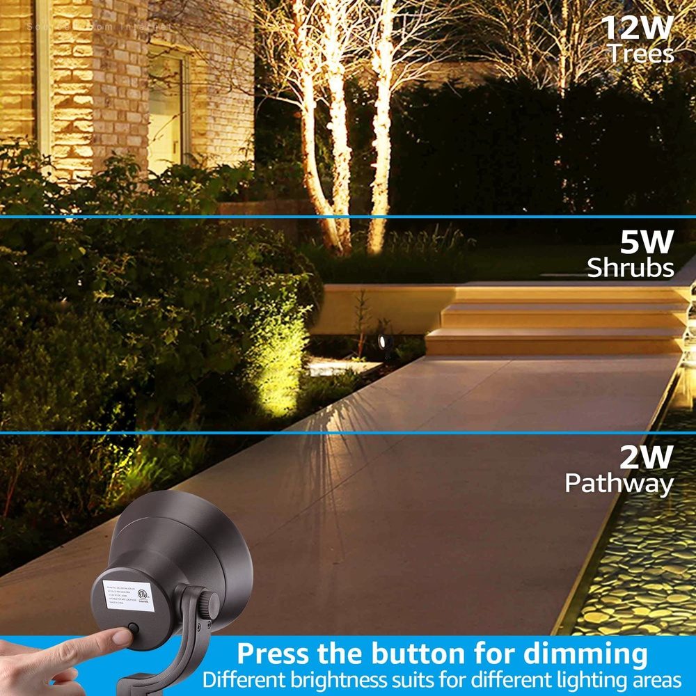Outdoor Landscape Lighting LED 12V Low Voltage ALS03 4-Pack 5CCT 1800K/2700K/3000K/4000K/5000K Integrated LED Landscape Aluminum Spotlights Package, Adjustable Wattage 3.7W/7.3W/12W Low Voltage 12V Directional Outdoor Landscape Lighting