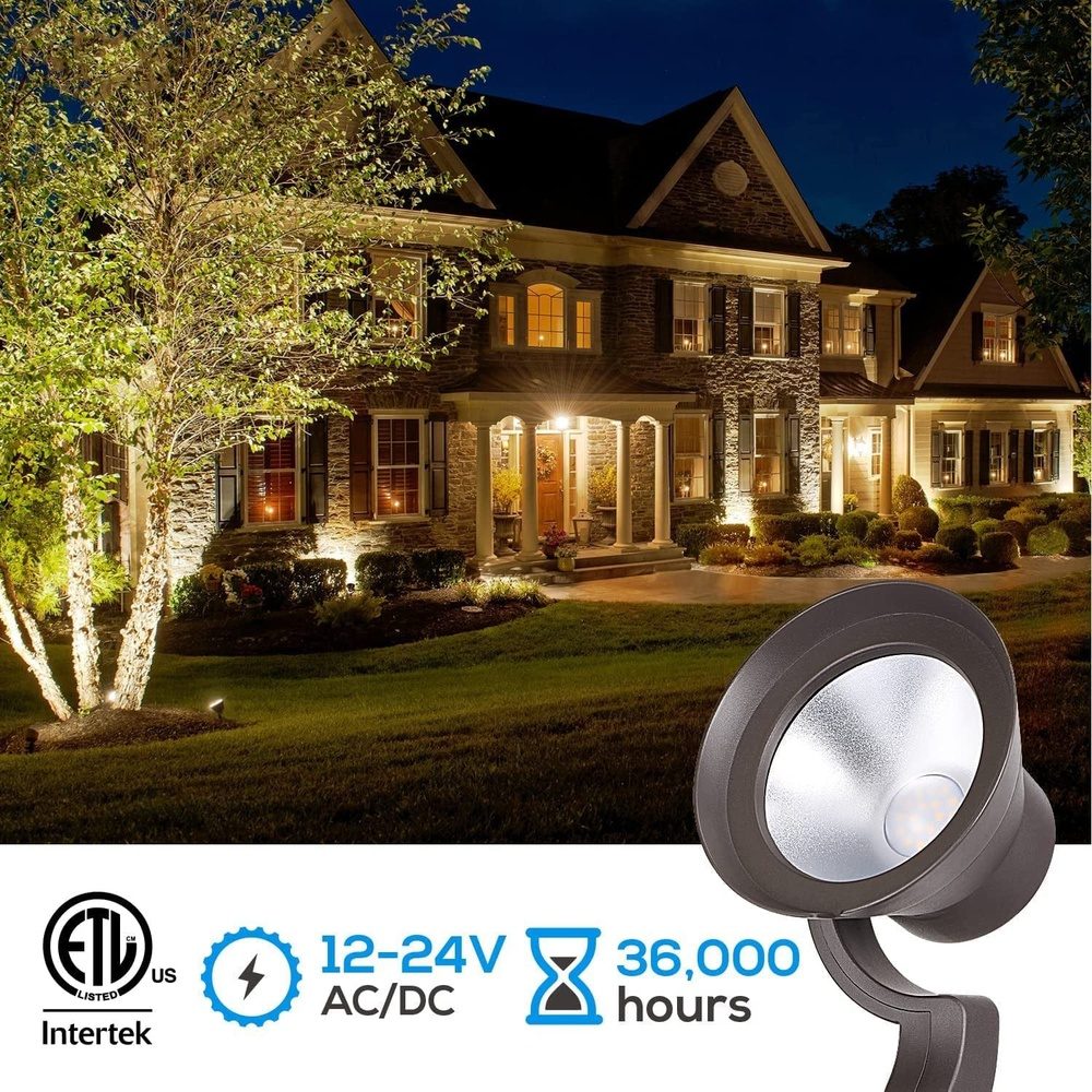 Outdoor Landscape Lighting LED 12V Low Voltage ALS03 8-Pack 5CCT 1800K/2700K/3000K/4000K/5000K Integrated LED Landscape Aluminum Spotlights Package, Adjustable Wattage 3.7W/7.3W/12W Low Voltage 12V Directional Outdoor Landscape Lighting