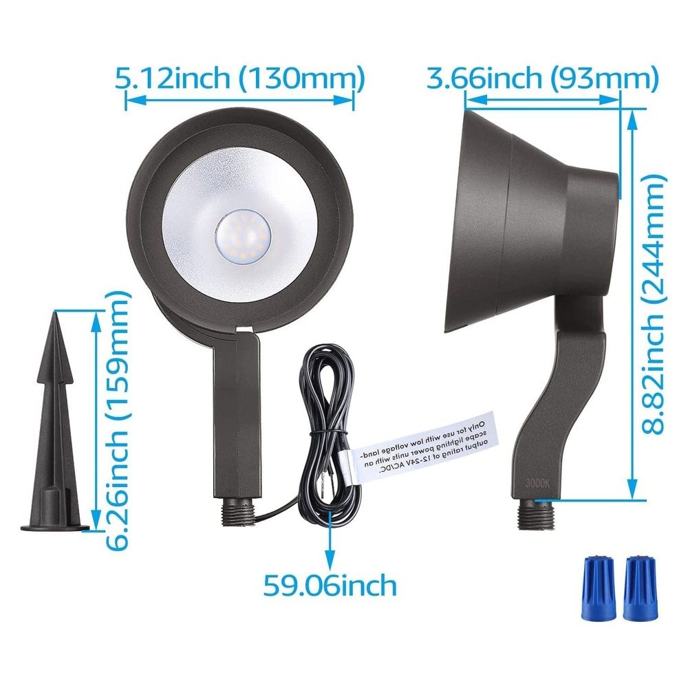 Outdoor Landscape Lighting LED 12V Low Voltage ALS03 8-Pack 5CCT 1800K/2700K/3000K/4000K/5000K Integrated LED Landscape Aluminum Spotlights Package, Adjustable Wattage 3.7W/7.3W/12W Low Voltage 12V Directional Outdoor Landscape Lighting