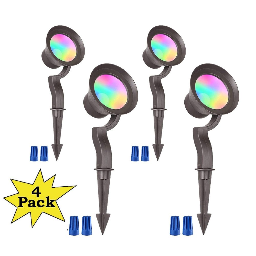 Outdoor Landscape Lighting LED 12V Low Voltage ALSR03 4-Pack RGB LED Landscape Spotlights Package, 12W Low Voltage 12V Directional Outdoor Landscape Lighting