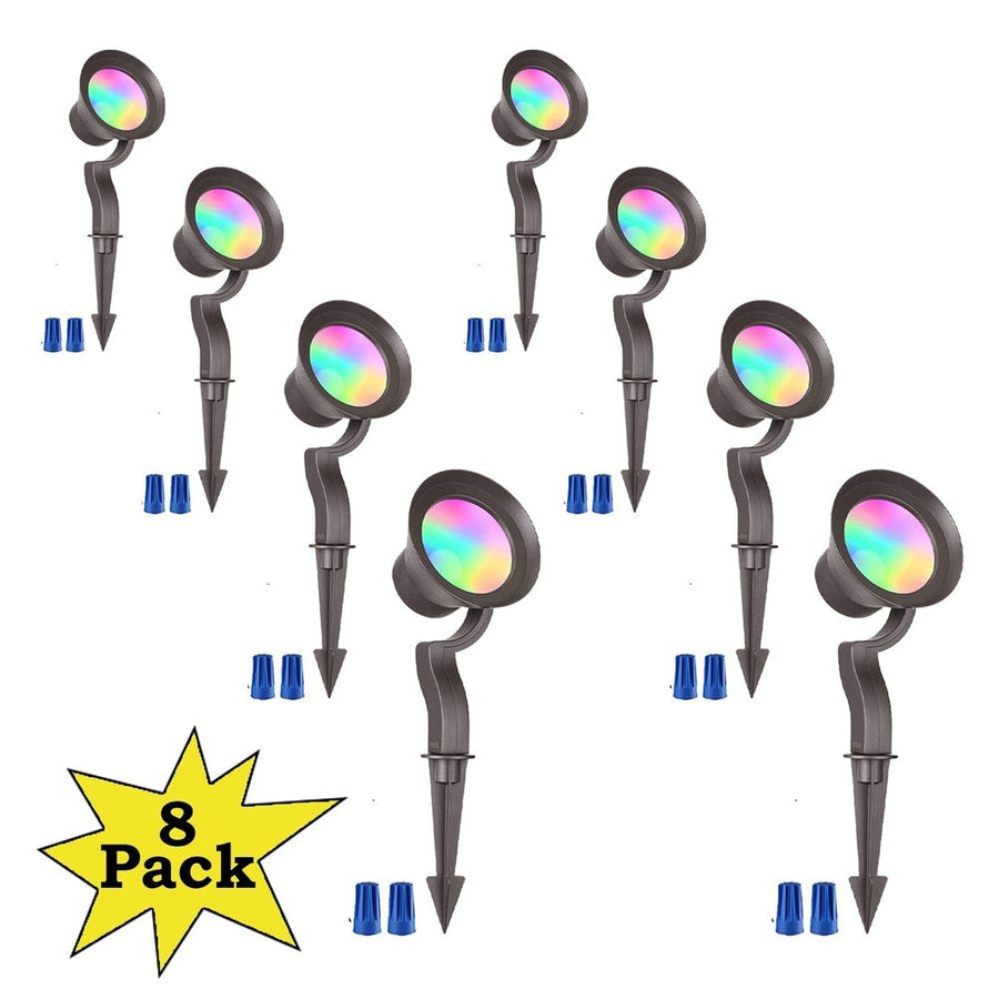 Outdoor Landscape Lighting LED 12V Low Voltage ALSR03 8-Pack RGB LED Landscape Spotlights Package, 12W Low Voltage 12V Directional Outdoor Landscape Lighting