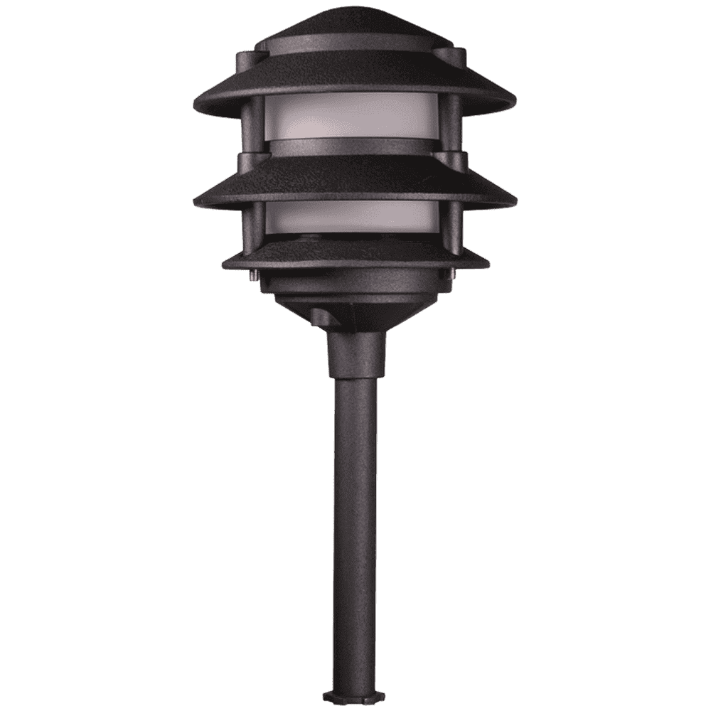 Outdoor Landscape Lighting LED 12V Low Voltage KL302 4x/8x/12x Package 12V AC/DC Aluminum Low Voltage Landscape Lighting 3 Tier Pagoda Path Light 3W 2700K Bulb