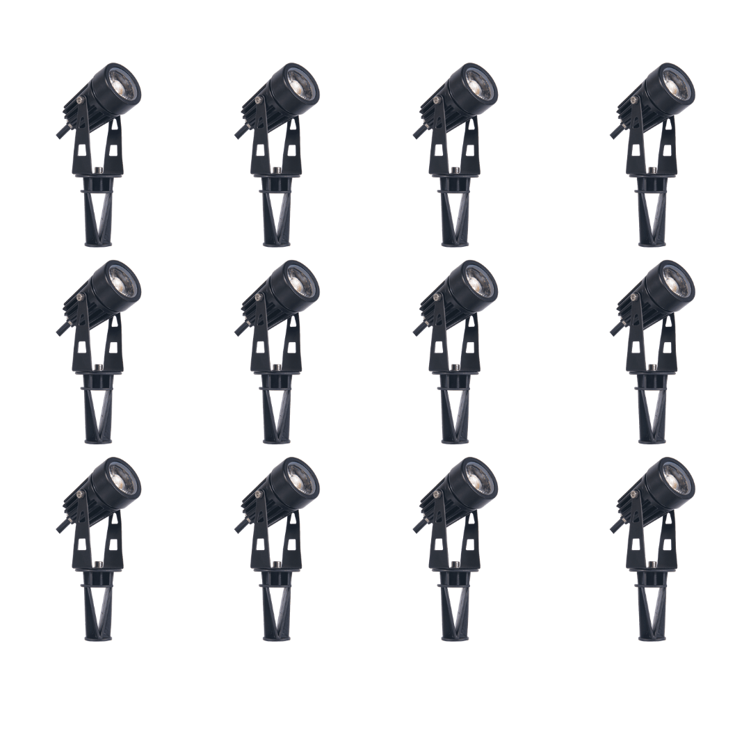 Outdoor Landscape Lighting LED 12V Low Voltage CD43 4x/8x/12x Package 5W 12V Low Voltage Waterproof LED Landscape Narrow Beam Directional Outdoor Aluminum Spotlight 12 Pack Black