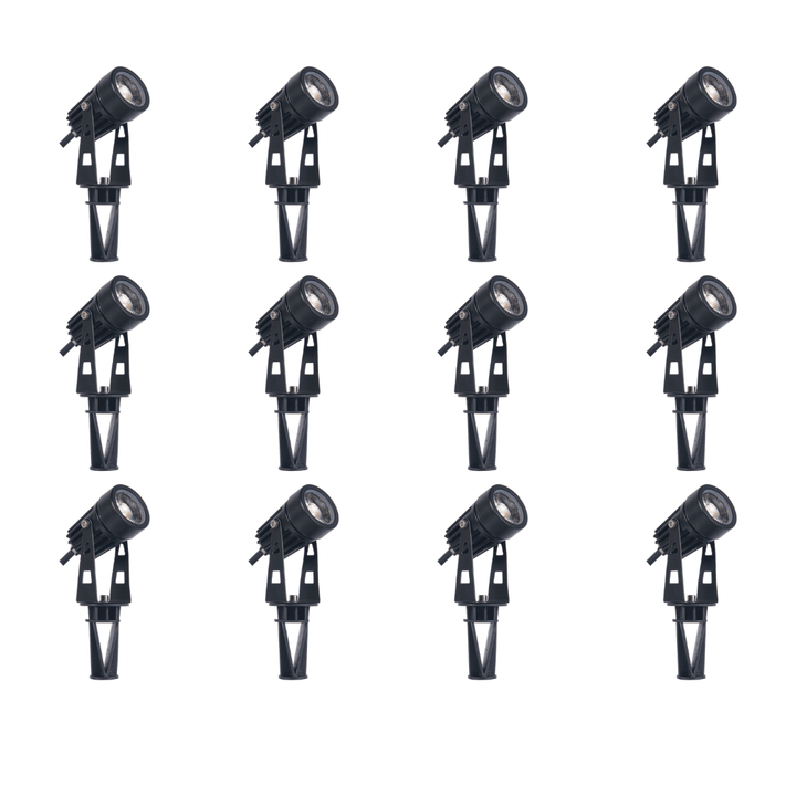 Outdoor Landscape Lighting LED 12V Low Voltage CD43 4x/8x/12x Package 5W 12V Low Voltage Waterproof LED Landscape Narrow Beam Directional Outdoor Aluminum Spotlight 12 Pack Black