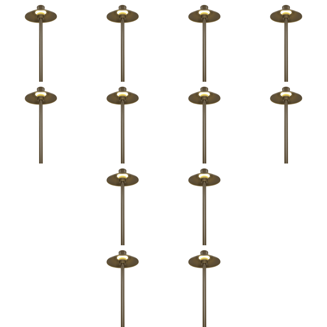 Outdoor Landscape Lighting LED 12V Low Voltage CDPA50 4x/8x/12x Package 3W 12V Low Voltage Smooth Hat Integrated 3000K Warm White Integrated LED Aluminum Path Light Brown 12 pack