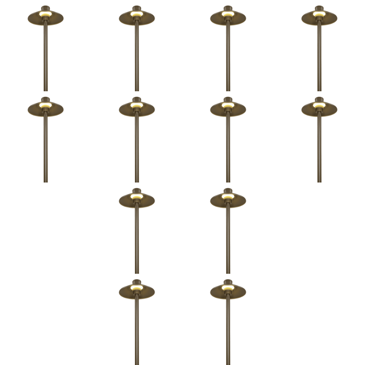 Outdoor Landscape Lighting LED 12V Low Voltage CDPA50 4x/8x/12x Package 3W 12V Low Voltage Smooth Hat Integrated 3000K Warm White Integrated LED Aluminum Path Light Brown 12 pack
