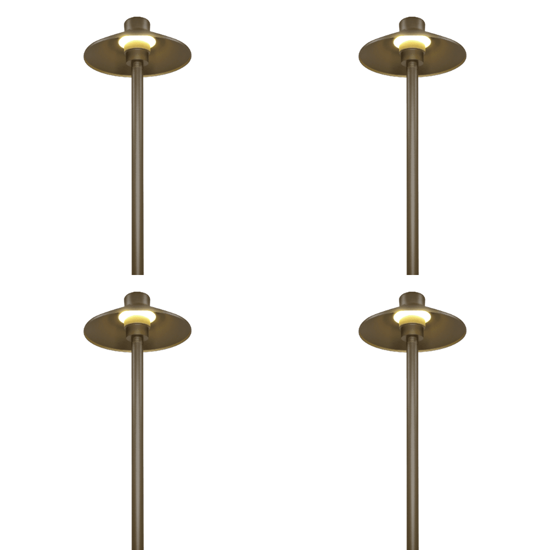 Outdoor Landscape Lighting LED 12V Low Voltage CDPA50 4x/8x/12x Package 3W 12V Low Voltage Smooth Hat Integrated 3000K Warm White Integrated LED Aluminum Path Light Brown 4 Pack