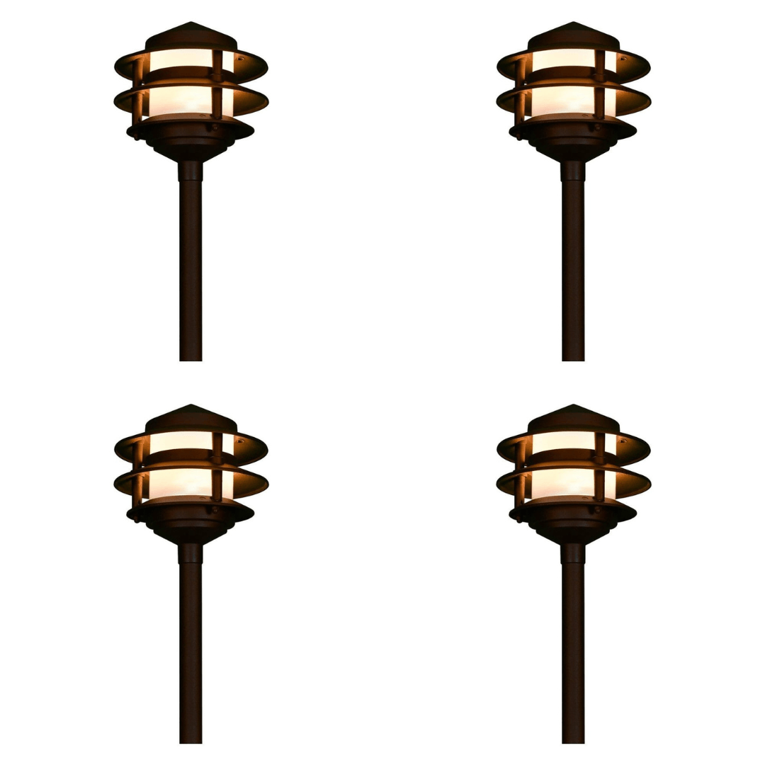 Outdoor Landscape Lighting LED 12V Low Voltage CDPA52 4x/8x/12x Package 3W 12V AC/DC 3000K Warm White Integrated LED Aluminum Low Voltage Landscape Lighting 3 Tier Pagoda Path Light 4 Pack