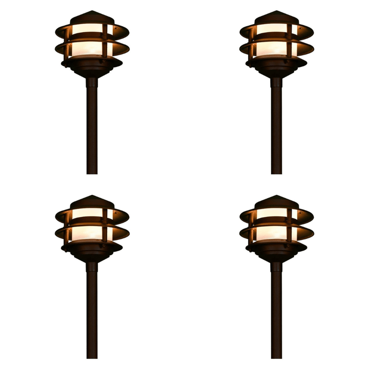Outdoor Landscape Lighting LED 12V Low Voltage CDPA52 4x/8x/12x Package 3W 12V AC/DC 3000K Warm White Integrated LED Aluminum Low Voltage Landscape Lighting 3 Tier Pagoda Path Light 4 Pack