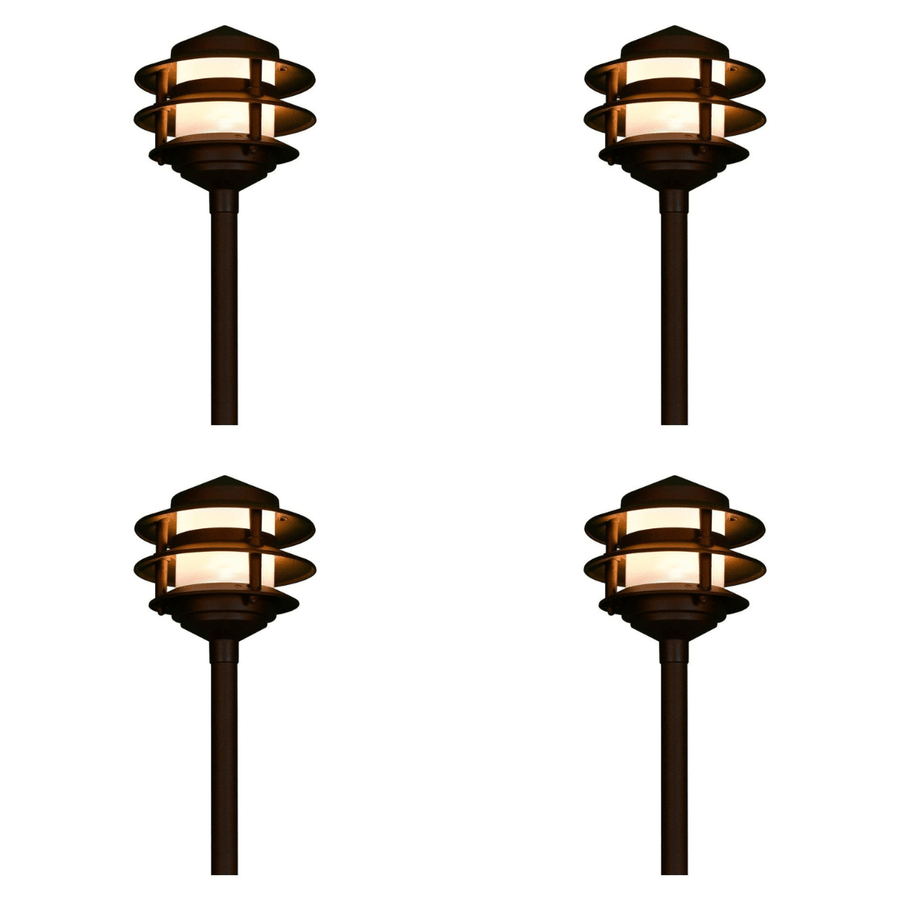 Outdoor Landscape Lighting LED 12V Low Voltage CDPA52 4x/8x/12x Package 3W 12V AC/DC 3000K Warm White Integrated LED Aluminum Low Voltage Landscape Lighting 3 Tier Pagoda Path Light 4 Pack