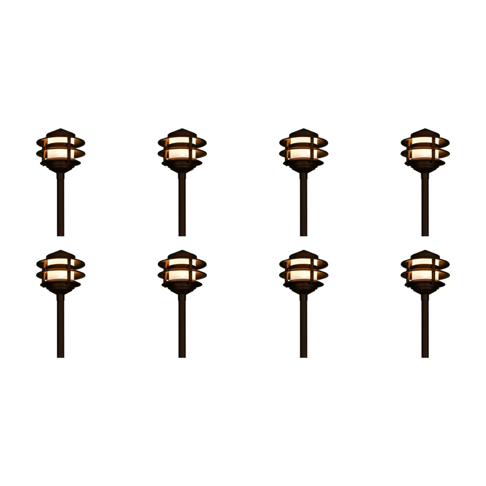 Outdoor Landscape Lighting LED 12V Low Voltage CDPA52 4x/8x/12x Package 3W 12V AC/DC 3000K Warm White Integrated LED Aluminum Low Voltage Landscape Lighting 3 Tier Pagoda Path Light 8 Pack