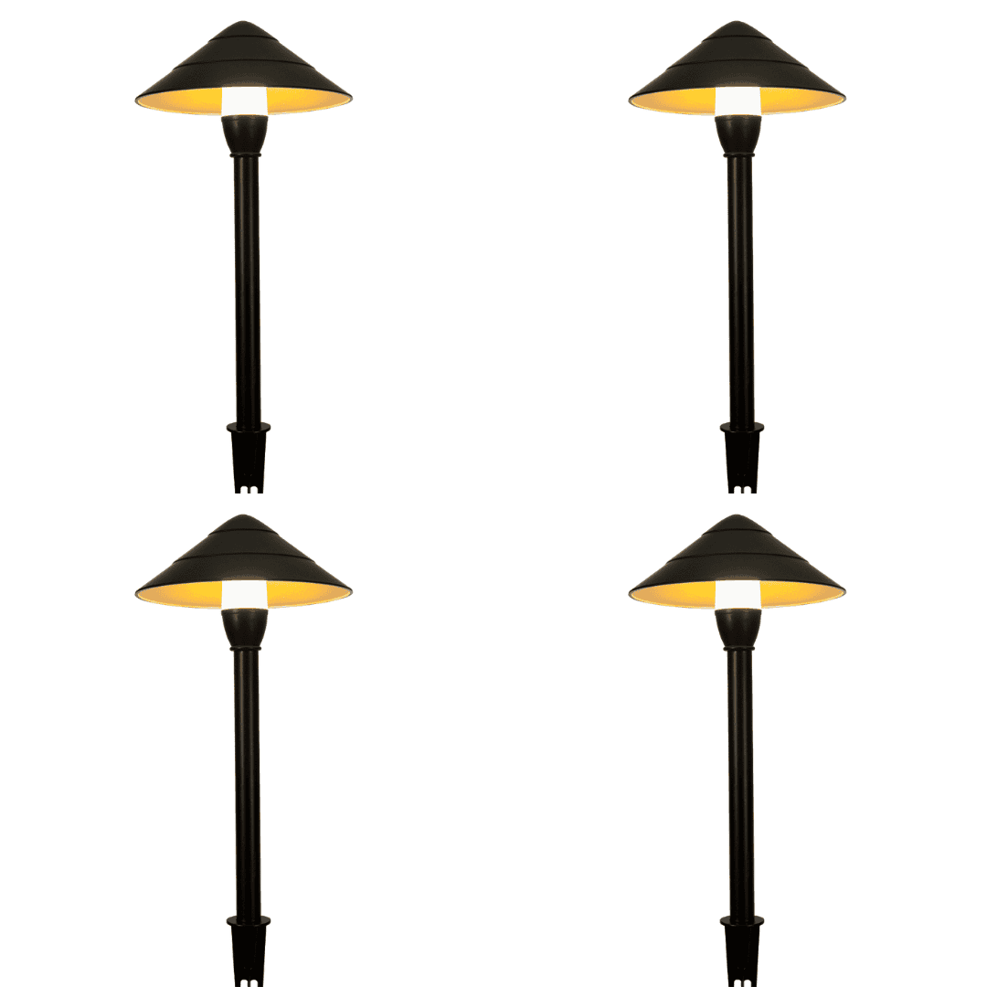 Outdoor Landscape Lighting LED 12V Low Voltage CDPA65 4x/8x/12x Package 3000K Warm White Integrated LED 3W Beaded Swivel Hat LED 12V Low Voltage Aluminum Path Light Black 4 Pack