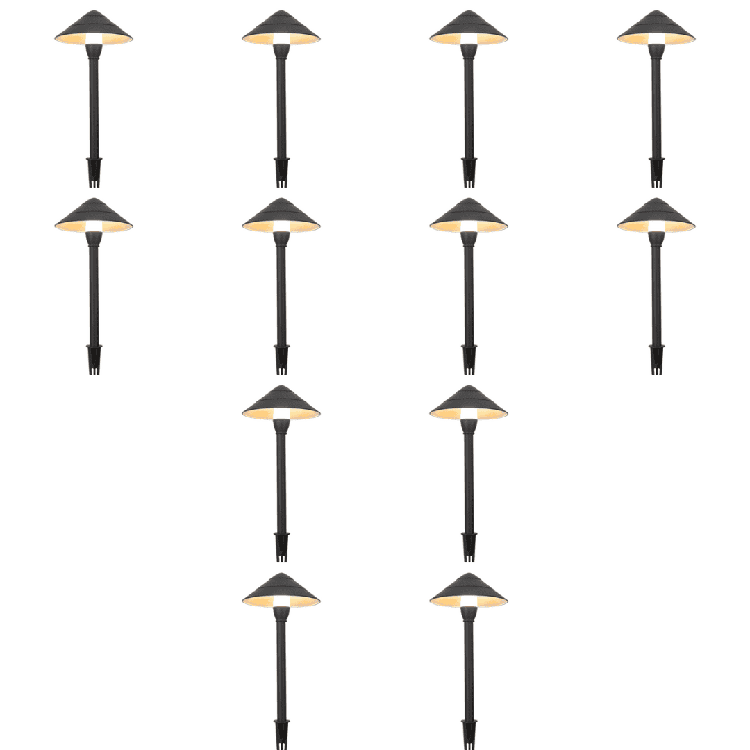 Outdoor Landscape Lighting LED 12V Low Voltage CDPA65 4x/8x/12x Package 3000K Warm White Integrated LED 3W Beaded Swivel Hat LED 12V Low Voltage Aluminum Path Light Bronze 12 Pack