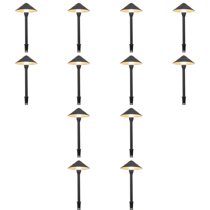 Outdoor Landscape Lighting LED 12V Low Voltage CDPA65 4x/8x/12x Package 3000K Warm White Integrated LED 3W Beaded Swivel Hat LED 12V Low Voltage Aluminum Path Light Bronze 12 Pack