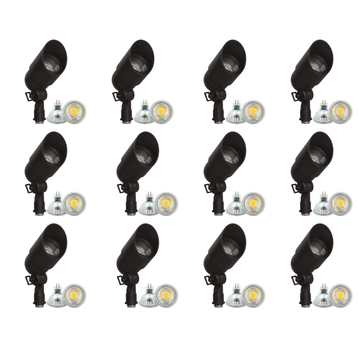 Outdoor Landscape Lighting LED 12V Low Voltage DL01 4x/8x/12x Package 12V Low Voltage Directional LED Outdoor Aluminum Spotlight with MR16 5W 3000K Bulb Black 12 Pack